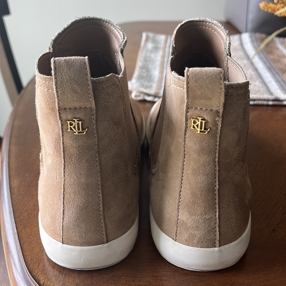 Ralph Lauren Tan Suede High-Top Sneakers